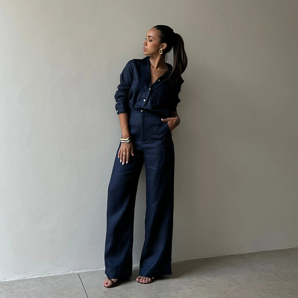 Calça Linho Marcella - Azul Marinho
