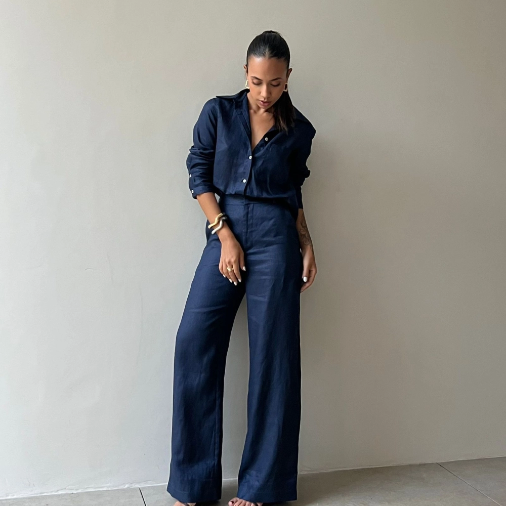 Calça Linho Marcella - Azul Marinho