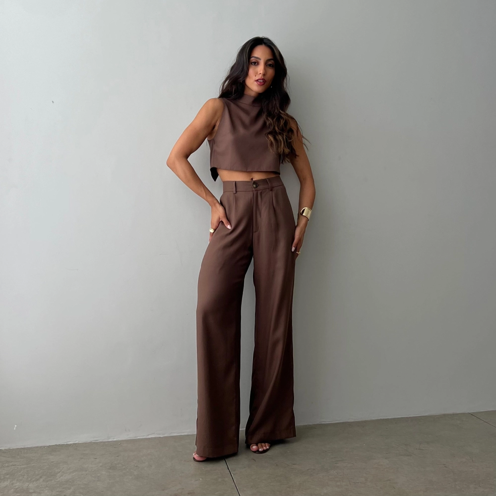 Calça Pantalona Hellena - Marrom