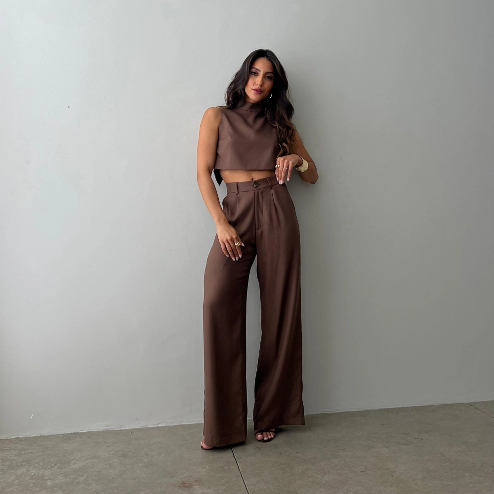 Calça Pantalona Hellena - Marrom
