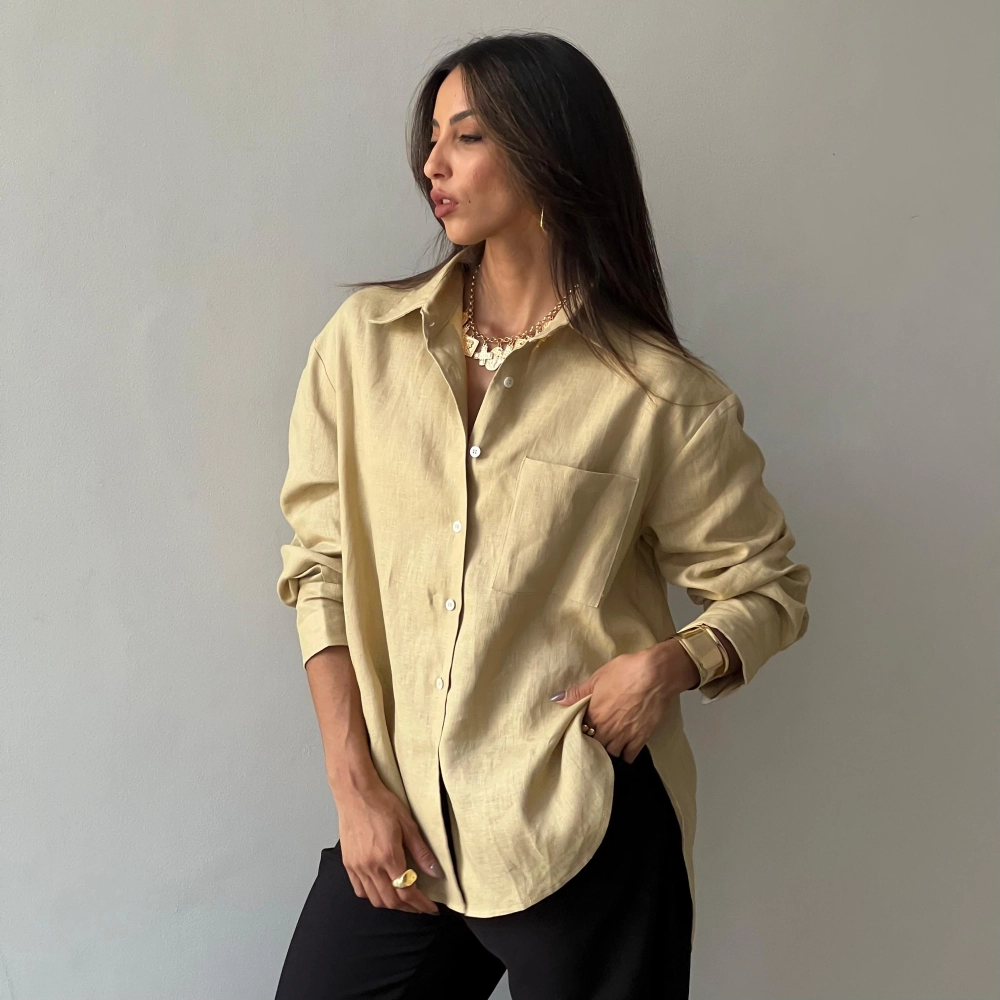 Camisa Linho Laura - Amarelo Manteiga