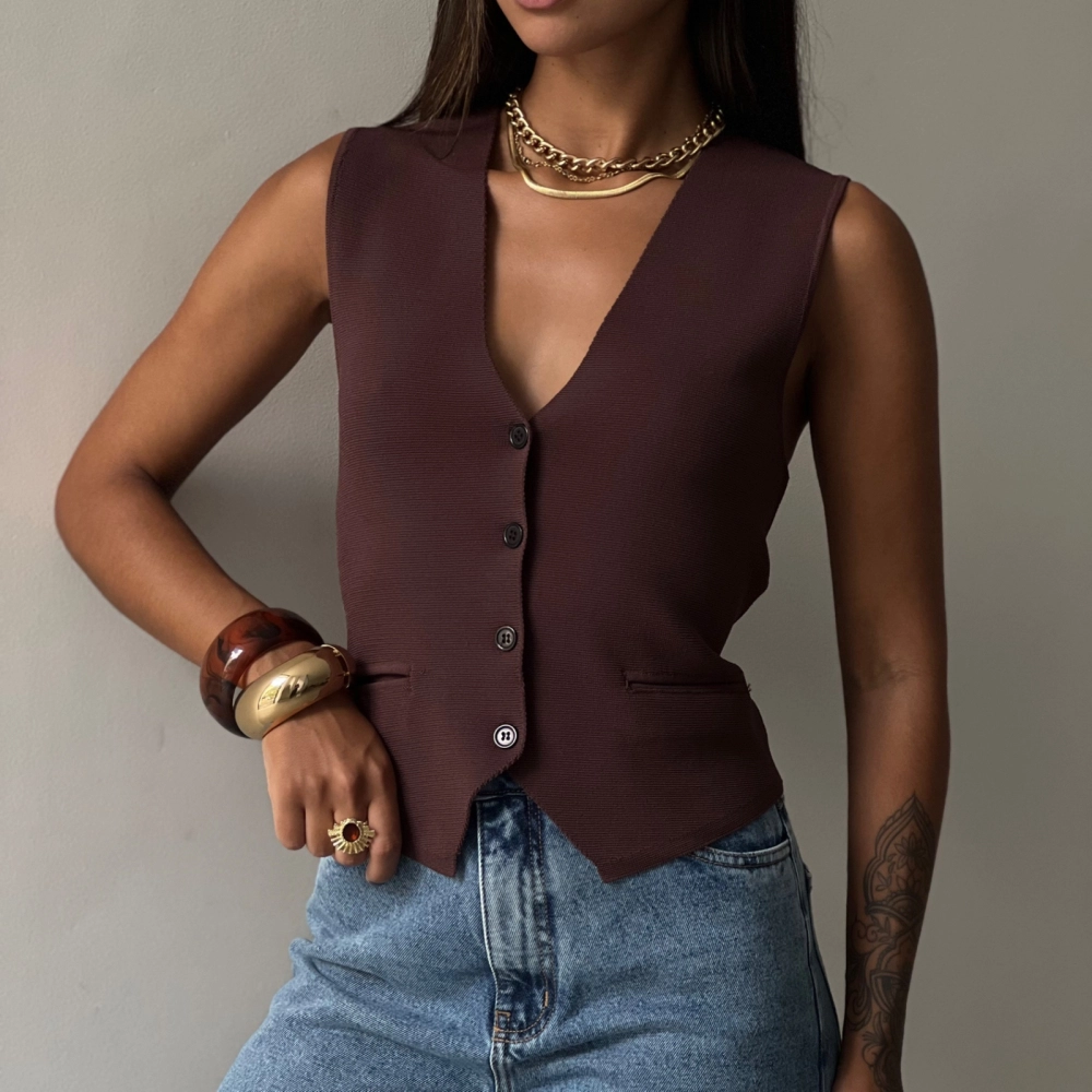 Colete Tricot Margô  - Marrom
