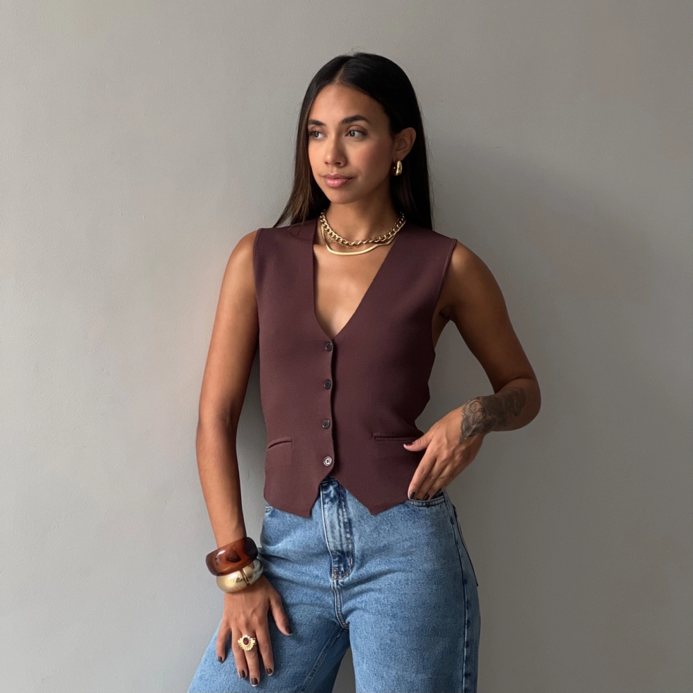 Colete Tricot Margô  - Marrom