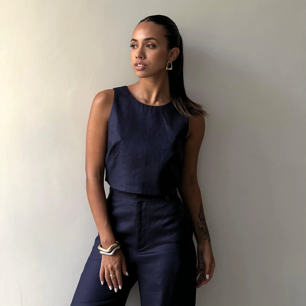 Cropped Linho Marcella - Azul Marinho