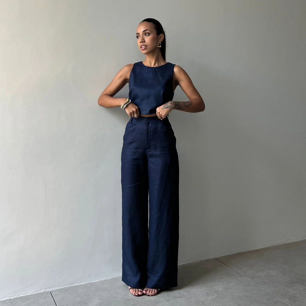 Cropped Linho Marcella - Azul Marinho