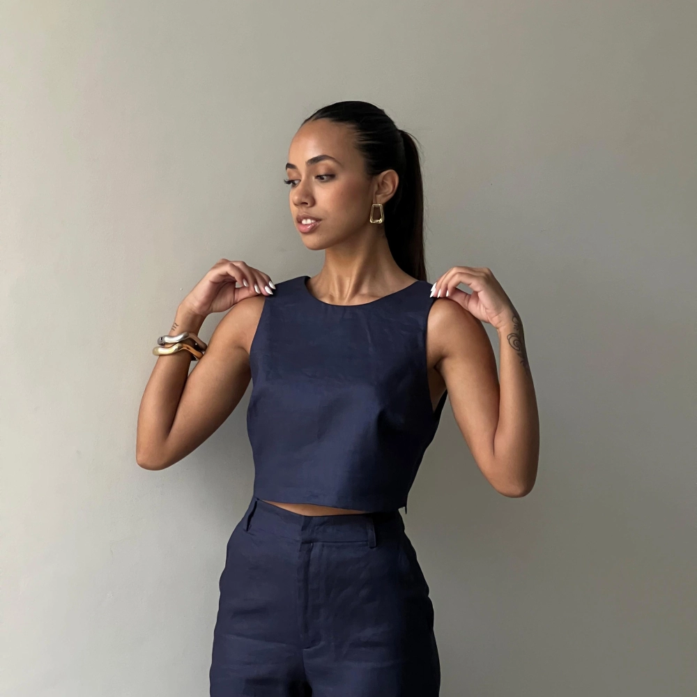 Cropped Linho Marcella - Azul Marinho