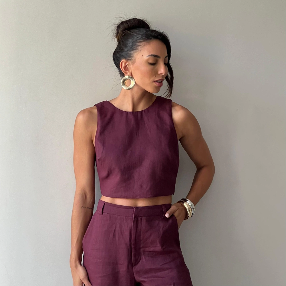 Cropped Linho Marcella - Uva