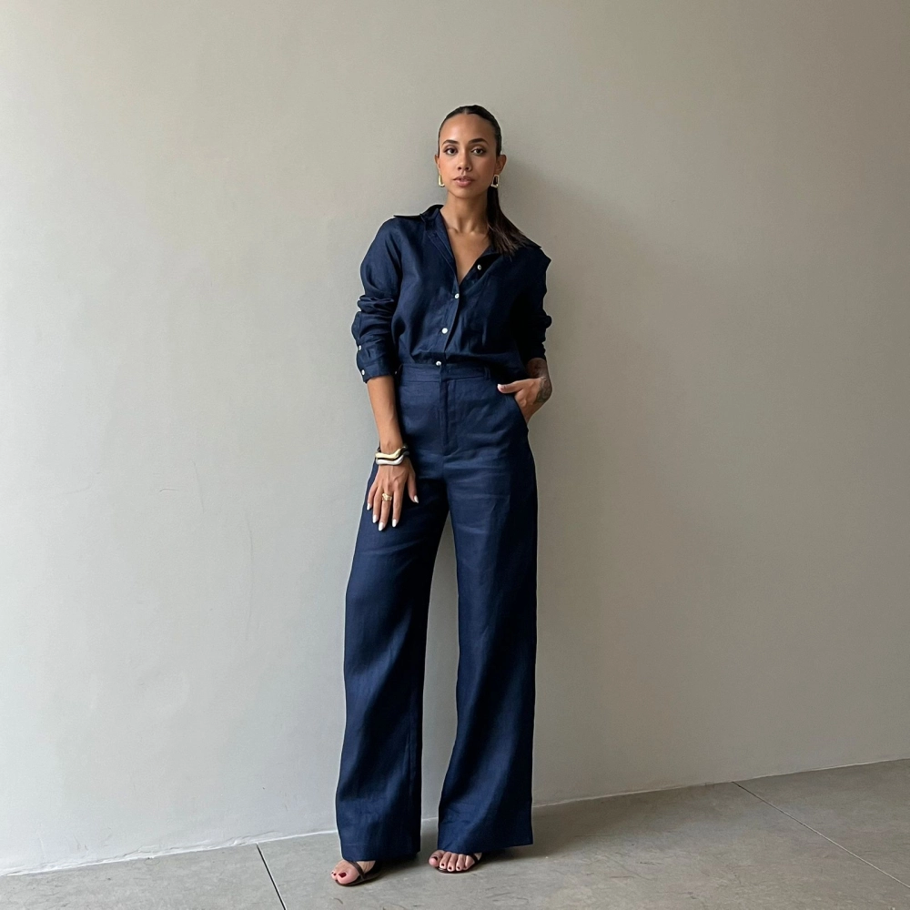 Calça Linho Marcella - Azul Marinho