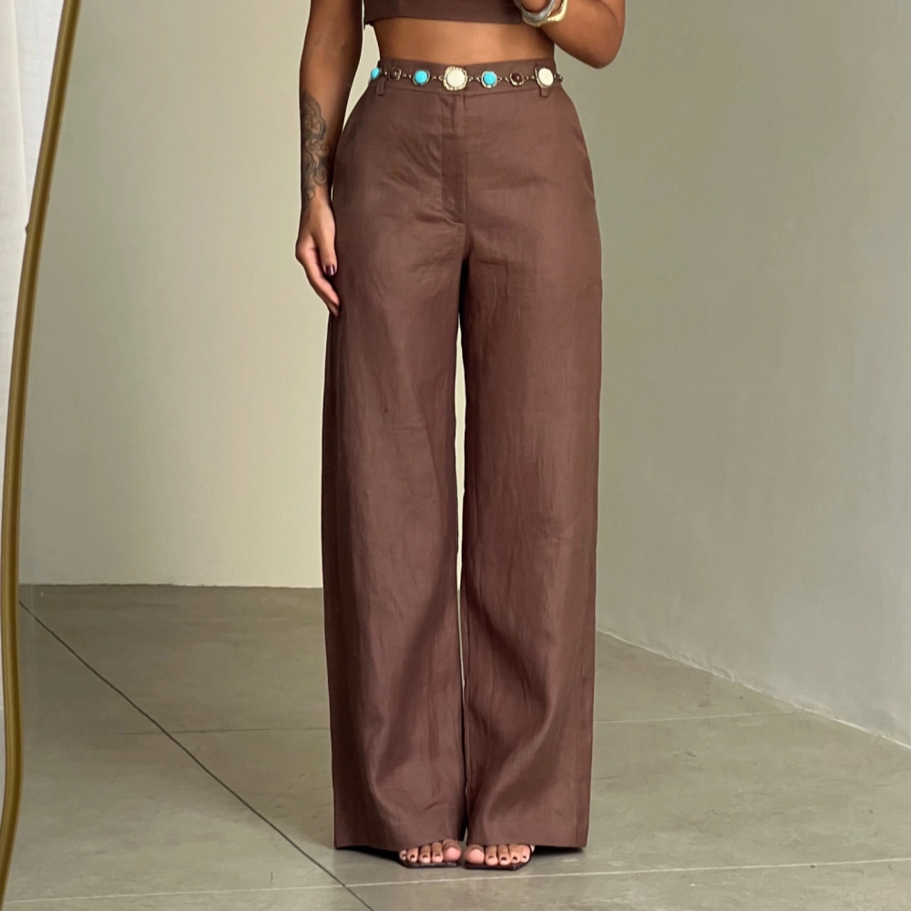 Calça Linho Marcella - Marrom