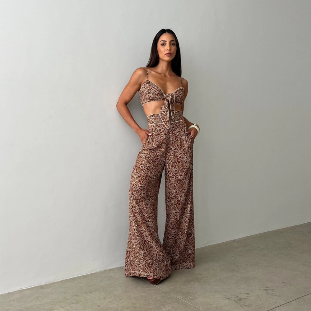 Calça Pantalona Fabi - Marrom