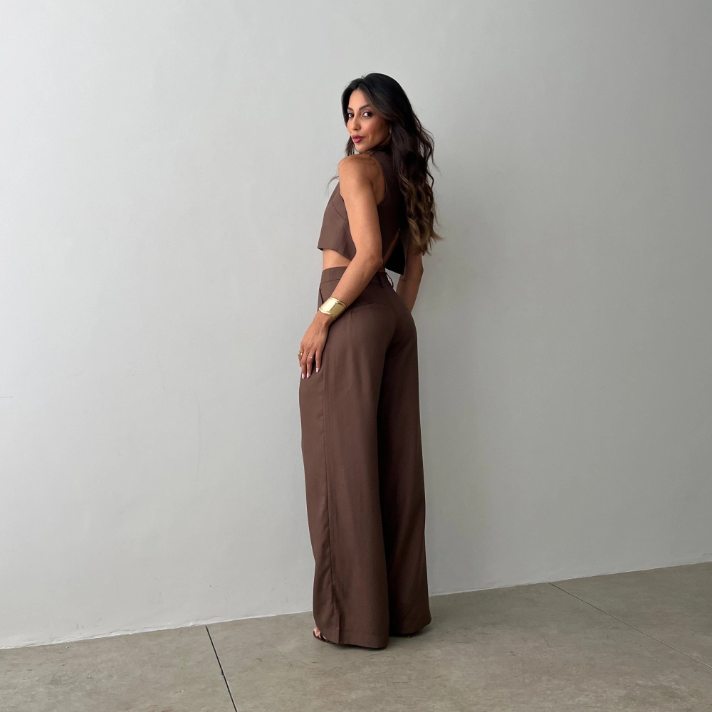 Calça Pantalona Hellena - Marrom