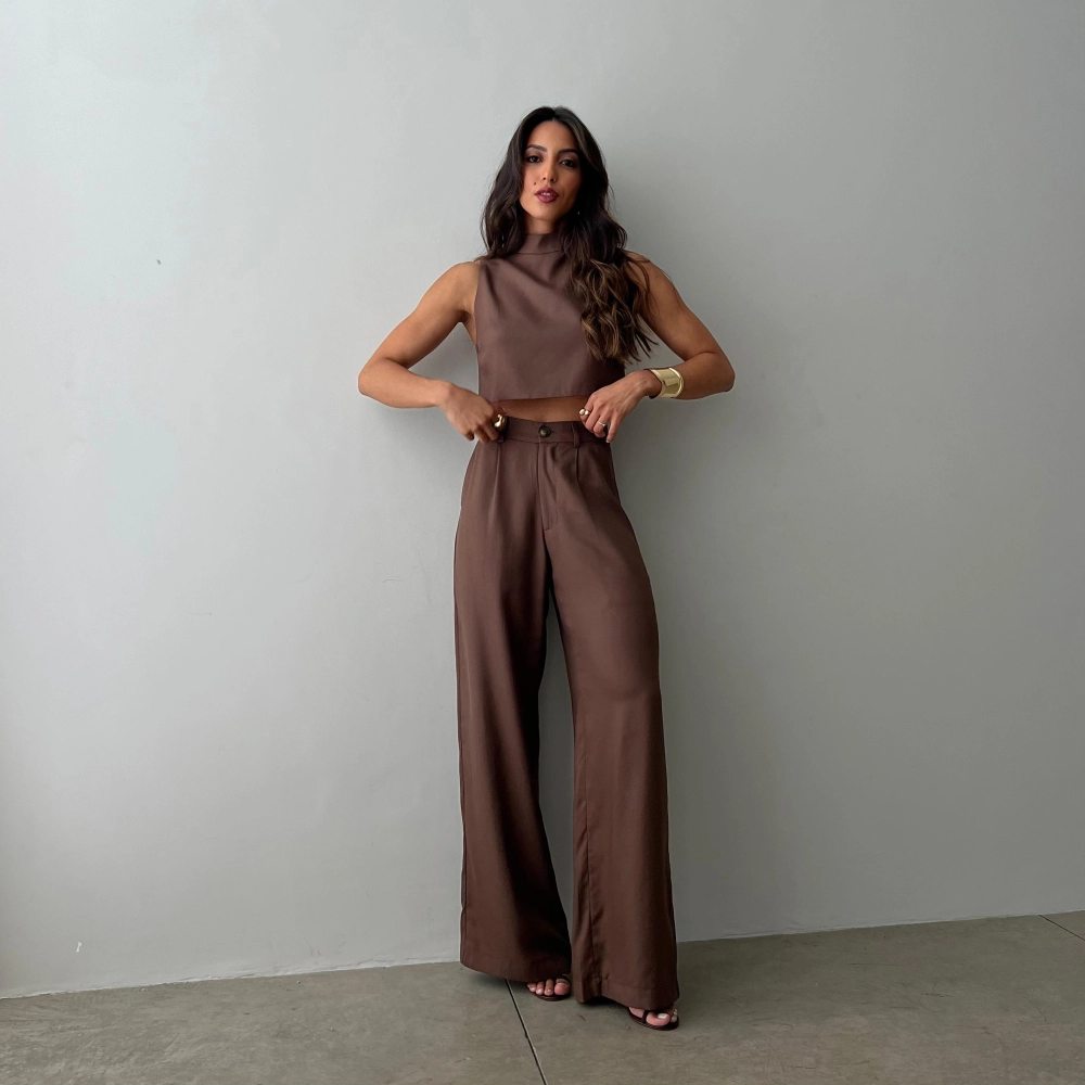 Calça Pantalona Hellena - Marrom