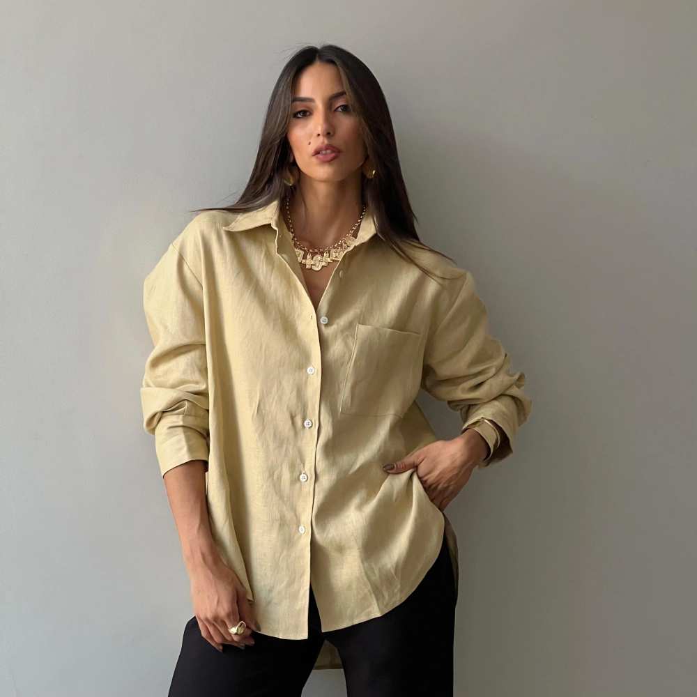 Camisa Linho Laura - Amarelo Manteiga