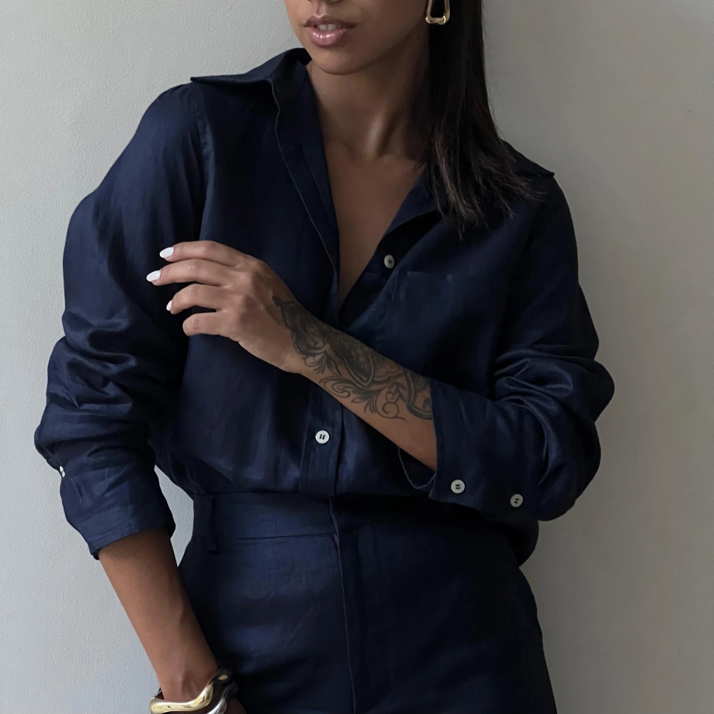 Camisa Linho Renata - Azul Marinho