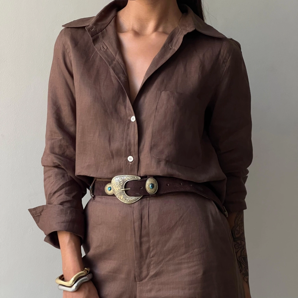 Camisa Linho Renata - Marrom Café 