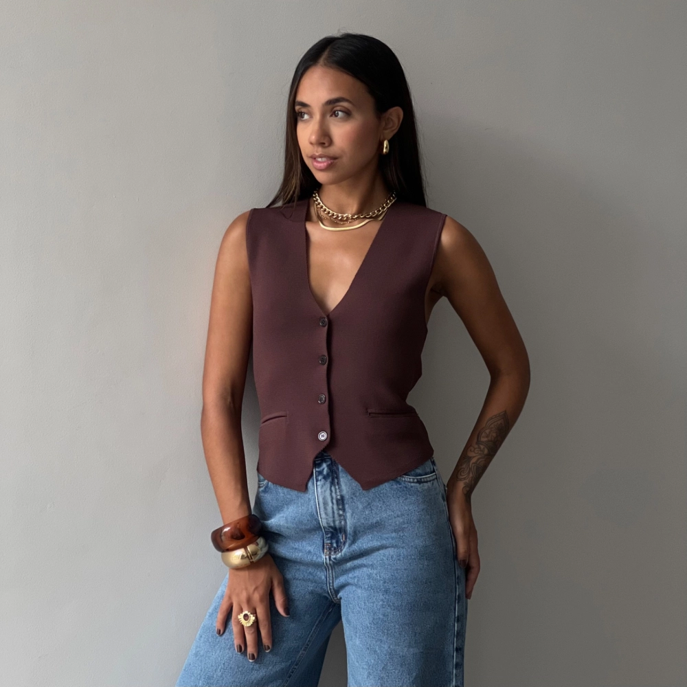 Colete Tricot Margô  - Marrom