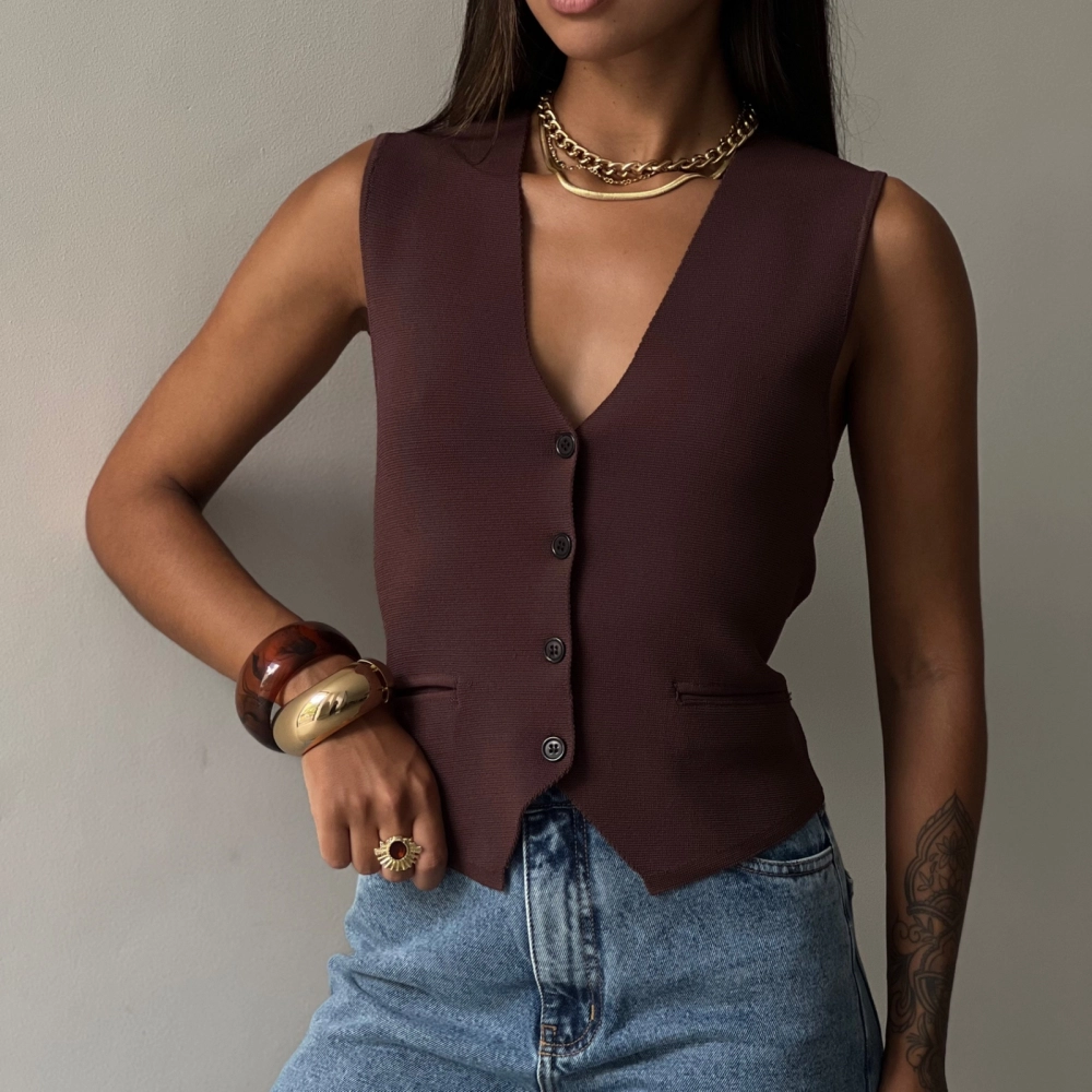 Colete Tricot Margô  - Marrom