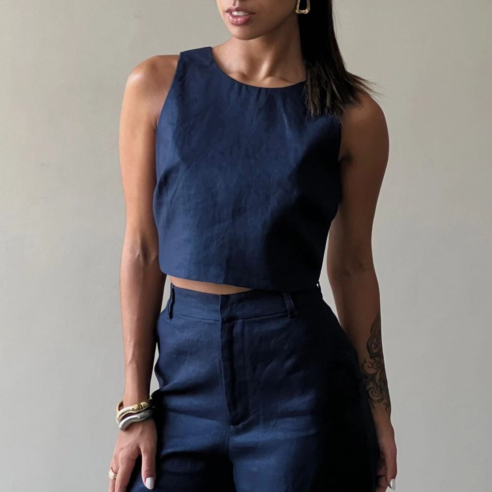 Cropped Linho Marcella - Azul Marinho