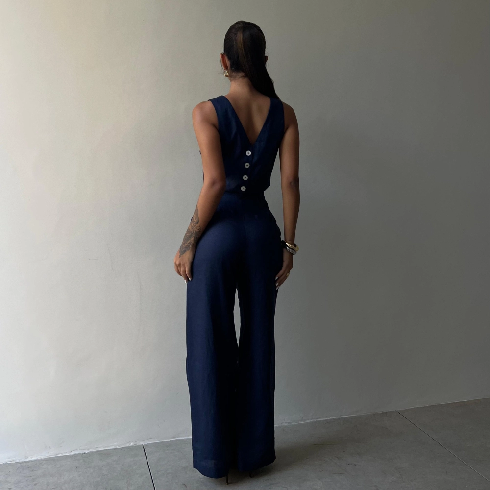 Cropped Linho Marcella - Azul Marinho