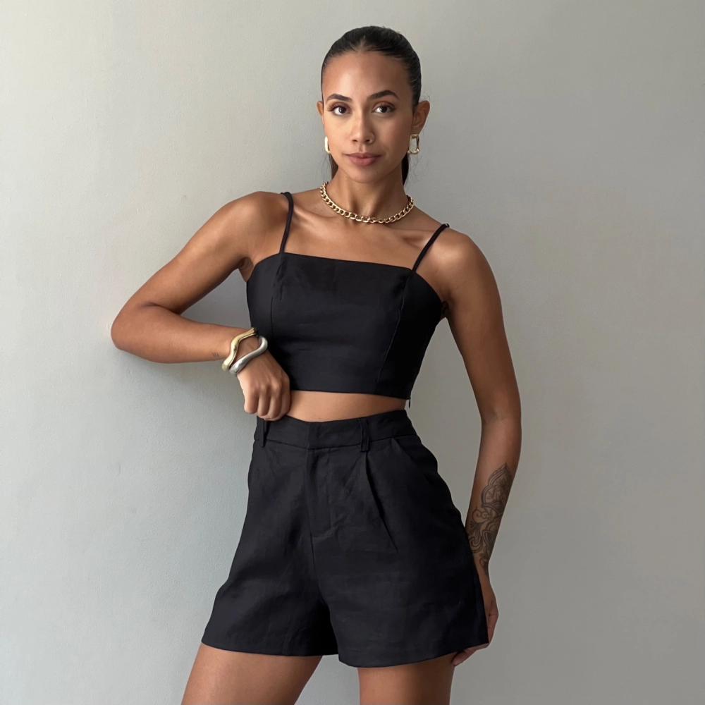 Cropped Linho Renata - Preto